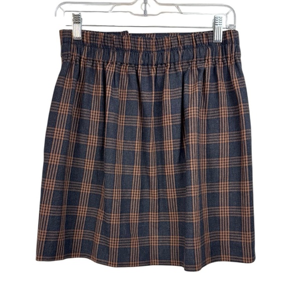 Madewell Size XS Plaid Double-Breasted Mini Skirt Brown Gray Academia Grunge - Picture 2 of 6